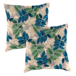 16 in. L x 16 in. W x 4 in. T Square Outdoor Throw Pillow in Foliage Pebble (2-Pack) | The Home Depot