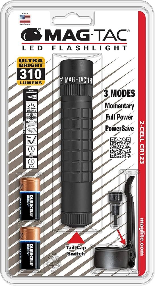 Maglite Mag-Tac LED 2-Cell CR123 Flashlight - Plain-Bezel, Matte Black | Amazon (US)