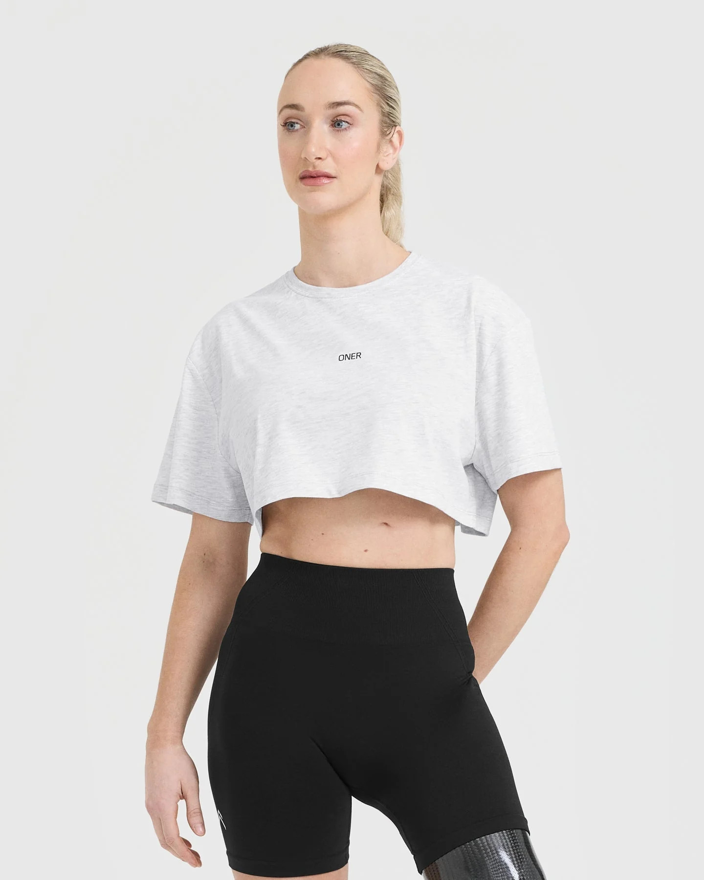 Classic Oner Graphic Crop Lightweight T-Shirt 
 Light Grey Marl | Oner Active (UK / US)
