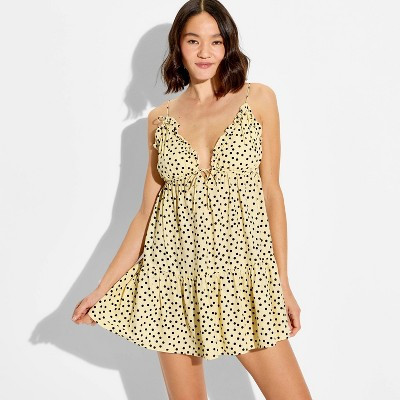 Women's Ruffle Triangle Cup Mini Babydoll Dress - Wild Fable™ Yellow Polka Dots S | Target