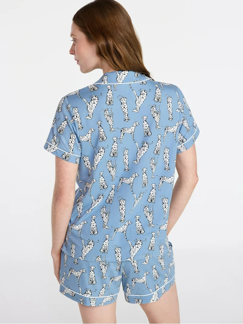 Joyspun Women's Dreamy Soft Collection Notch Top and Shorts Pajama Set, 2-Piece, Sizes XS-3X | Walmart (US)
