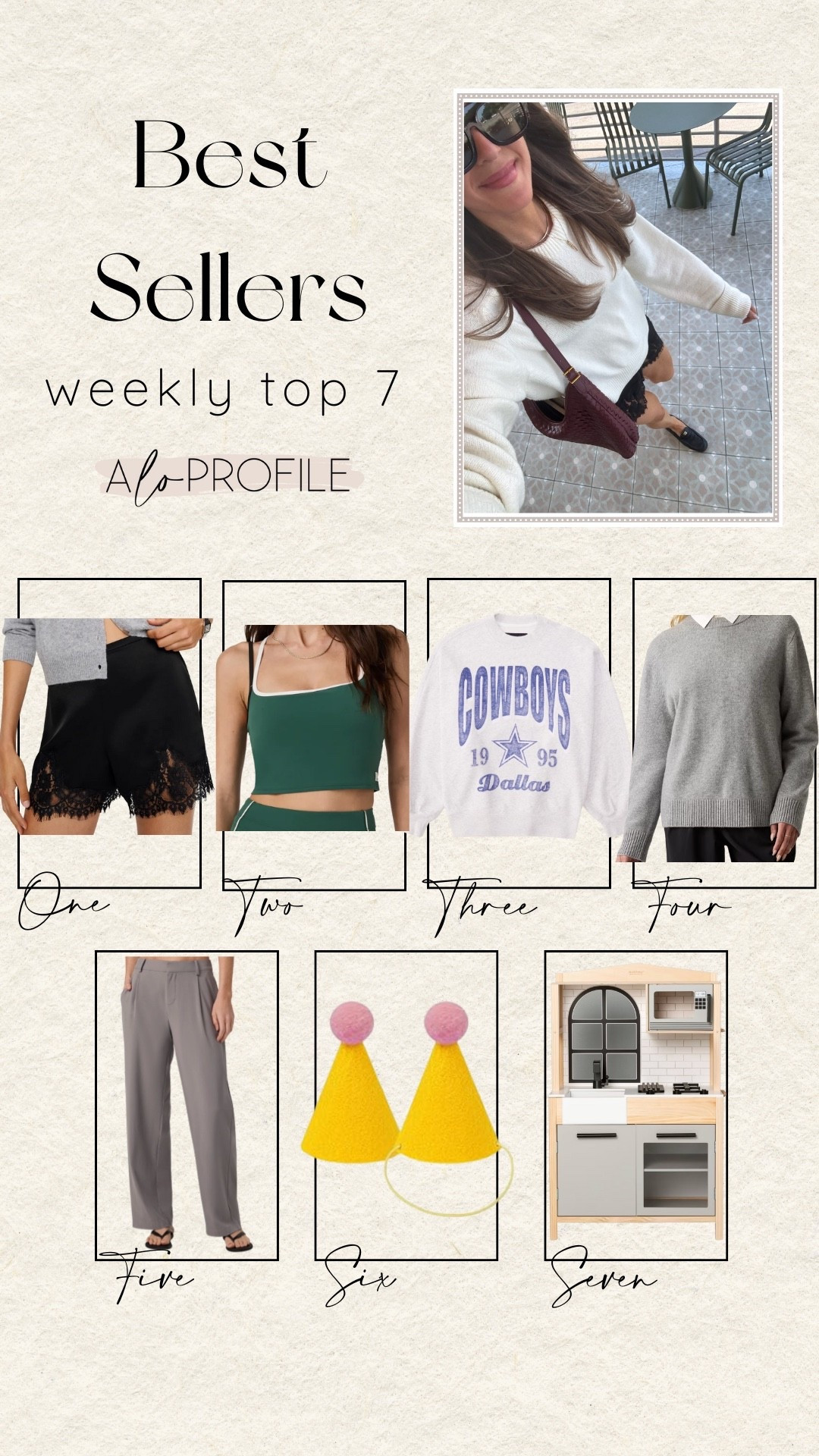 WEEKLY BESTSELLERS✨
1. Lace Shorts
2. Workout Top
3. NFL Sweatshirt
4. Sweater
5. Trouser Pant
6. Stuffed Animal Party Hats
7. Toy Kitchen


#LTKHome #LTKKids #LTKStyleTip