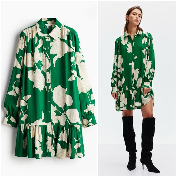 Green/Cream Floral Oversized Shirt Dress (S) | Poshmark