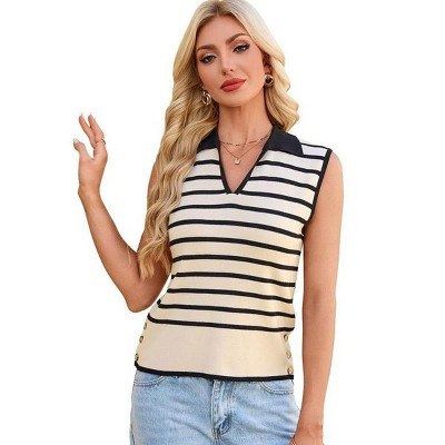 Women Sweater Vest V Neck Sleeveless Knit Striped Casual Lightweight Pullover Tops | Target