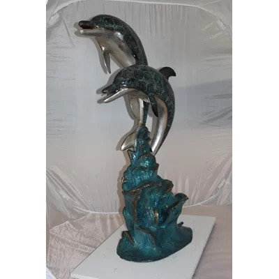 Two Dolphins fountain Bronze Statue, Snowden Elegant & Durable Outdoor Sculpture, 22"L x 12"W x 46"H | Wayfair North America