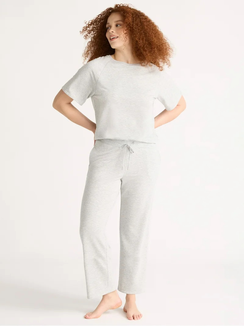 Joyspun Women's French Terry Short Sleeve Top and Capri Pants Pajama Set, 2-Piece, Sizes XS-3X | Walmart (US)