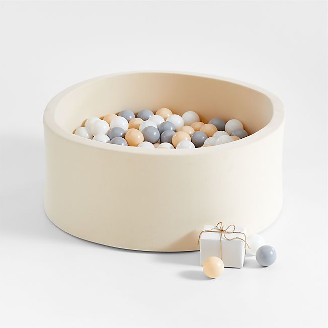 Baby and Toddler Natural Pop-Up Ball Pit with White, Pink and Grey Balls + Reviews | Crate & Kids | Crate & Barrel