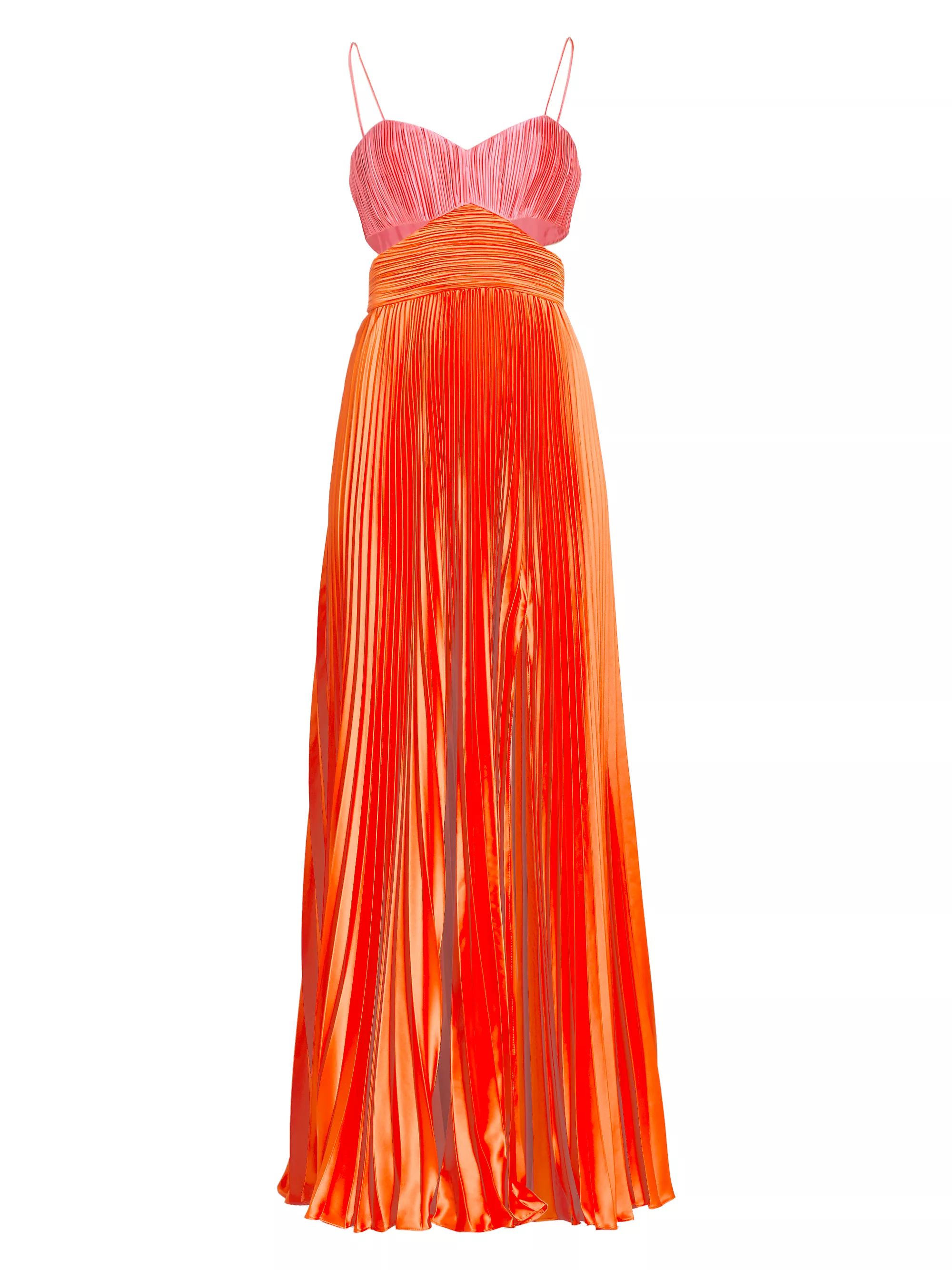 Elodie Satin Colorblock Pleated Gown | Saks Fifth Avenue