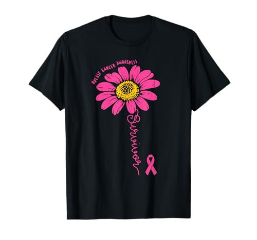 Survivor Flower Breast Cancer Awareness Pink Ribbon Support T-Shirt | Amazon (US)