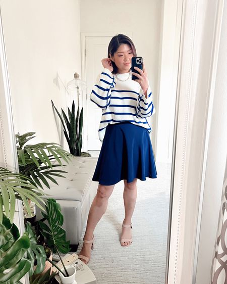 Striped sweater and a skirt for an easy casual work outfit!

#LTKunder100 #LTKcurves #LTKunder50