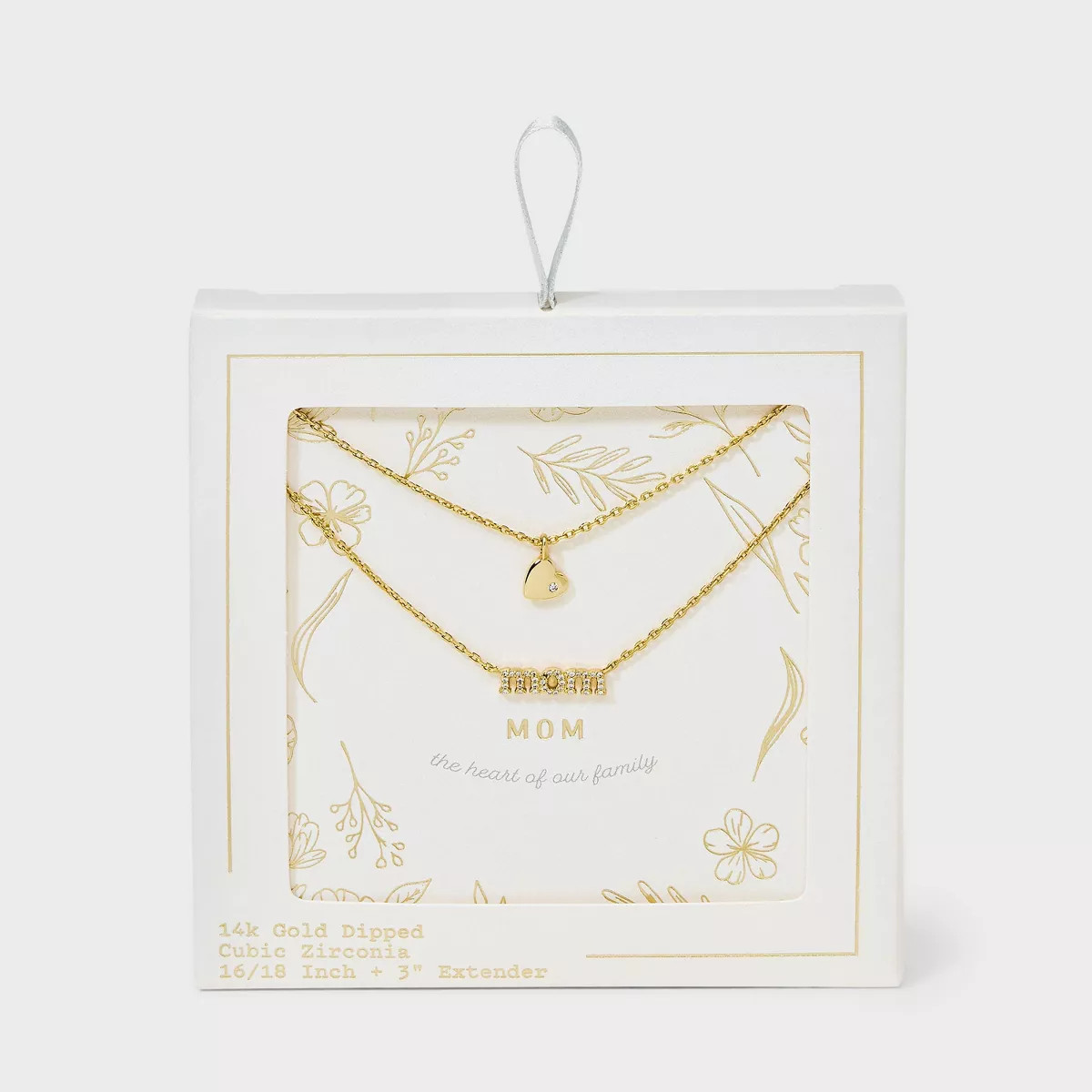 14K Gold Dipped "Mom" and Cubic Zirconia Heart Multi-Strand Pendant Necklace - Gold | Target