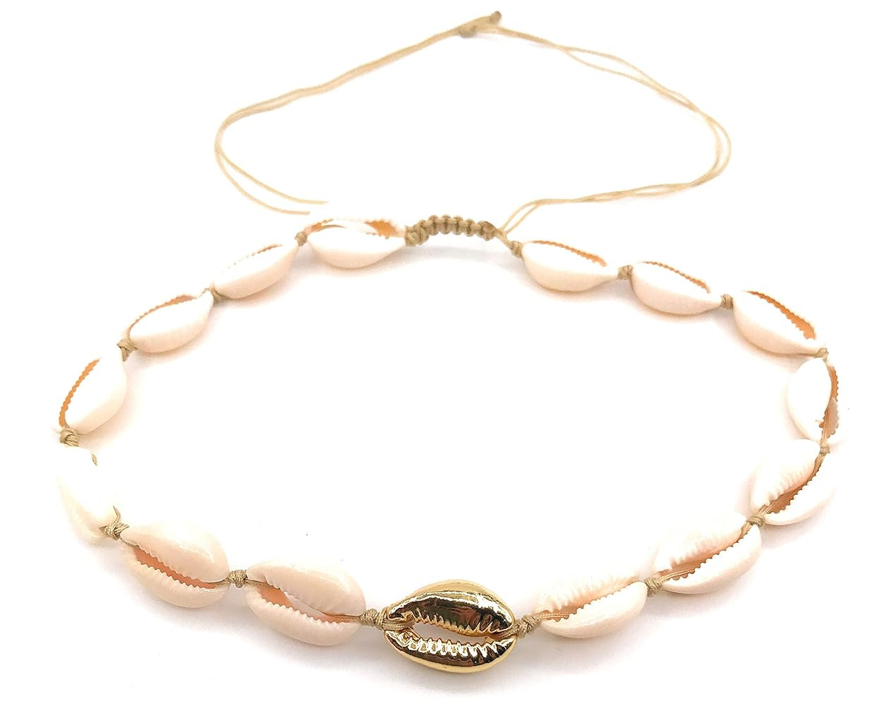 LESLIE BOULES Natural Cowrie Shell Gold Plated Beads Necklace Fashion Jewelry | Amazon (US)
