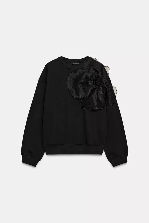 ORGANZA FLOWER SWEATSHIRT | Zara US