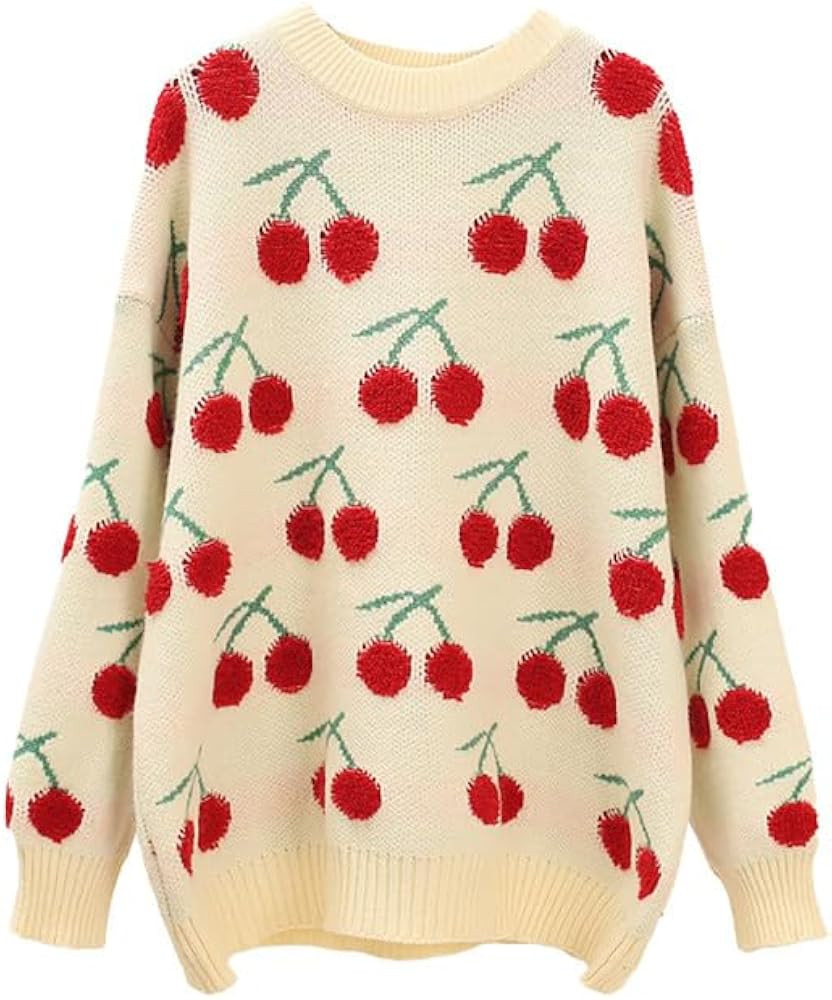 Girls Cute Cherry Embroidery Sweater Crewneck Long Sleeves Valentine's Day Knit Pullover | Amazon (US)