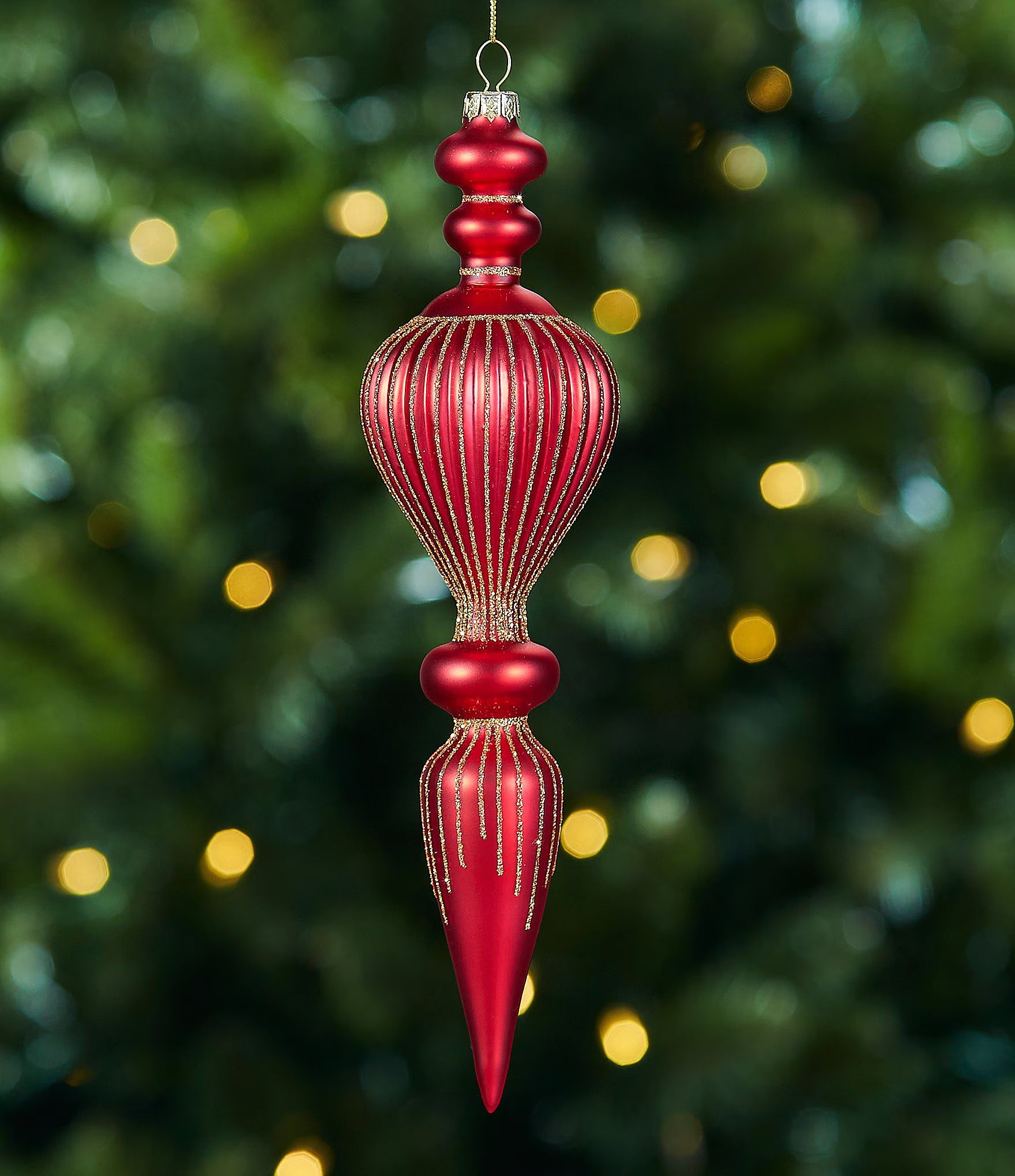 Home for the Holidays Collection Oversized Gold Glittered Red Finial Ornament | Dillard's