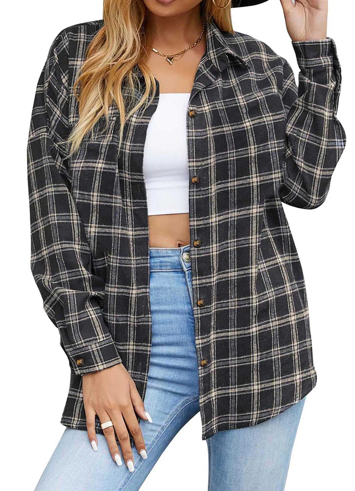 Fantaslook Plaid Flannel Shirts for Women Oversized Long Sleeve Button Down Shirts Blouses Tops | Walmart (US)