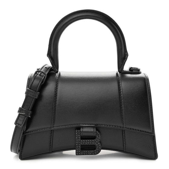 Shiny Box Calfskin Strass Hourglass Top Handle Bag XS Black | FASHIONPHILE (US)