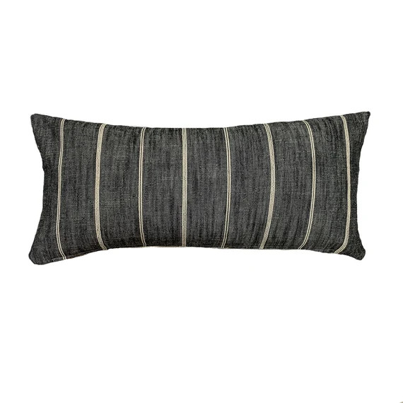 Long Lumbar Pillow Black Striped Pillow PEARCE Black and - Etsy | Etsy (US)