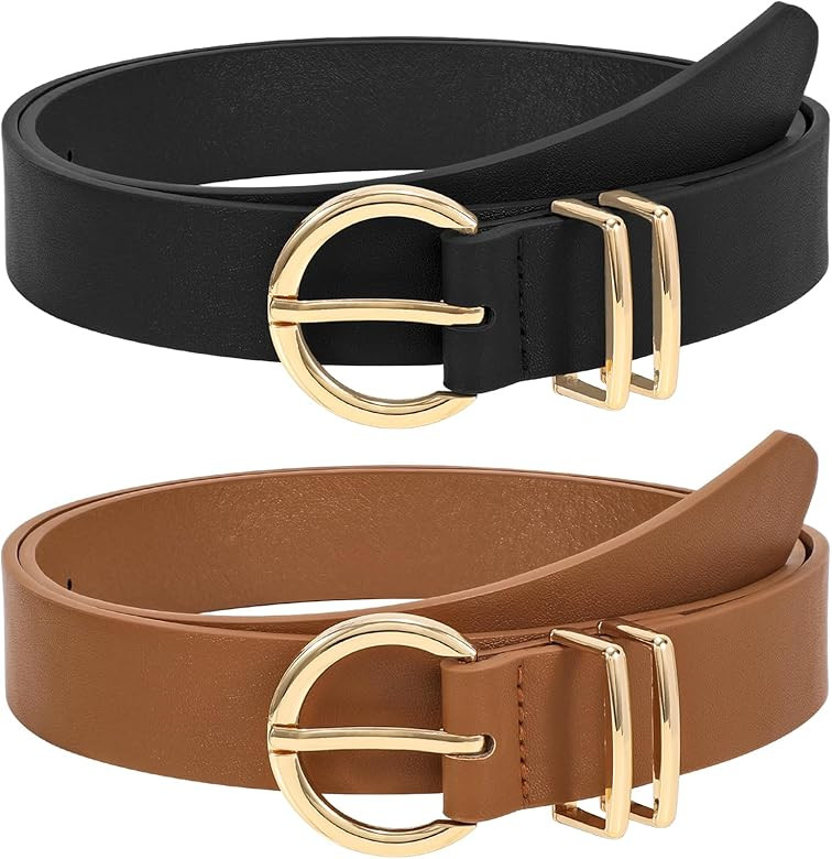 XZQTIVE 2 Pack Women Plus Size Leather Belts Fashion Cowhide Black Waist Belt with Solid Pin Buck... | Amazon (US)