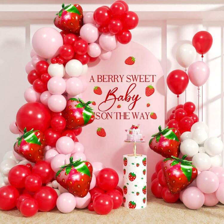 120pcs Strawberry Theme Balloon Arch Set, Including Strawberry Foil Balloons, Red, Pink And White... | SHEIN