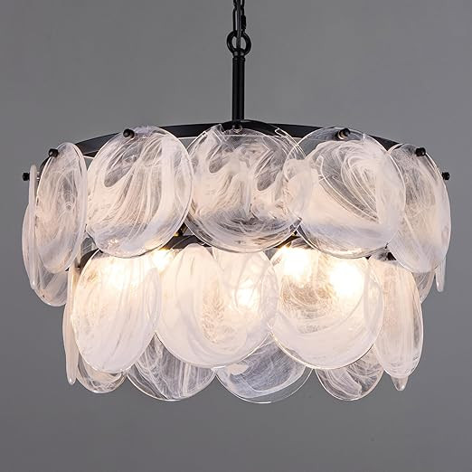 TOCHIC Modern Glass Chandelier, 2 Tiers Farmhouse Chandeliers for Dining Room, Black Ceiling Ligh... | Amazon (US)