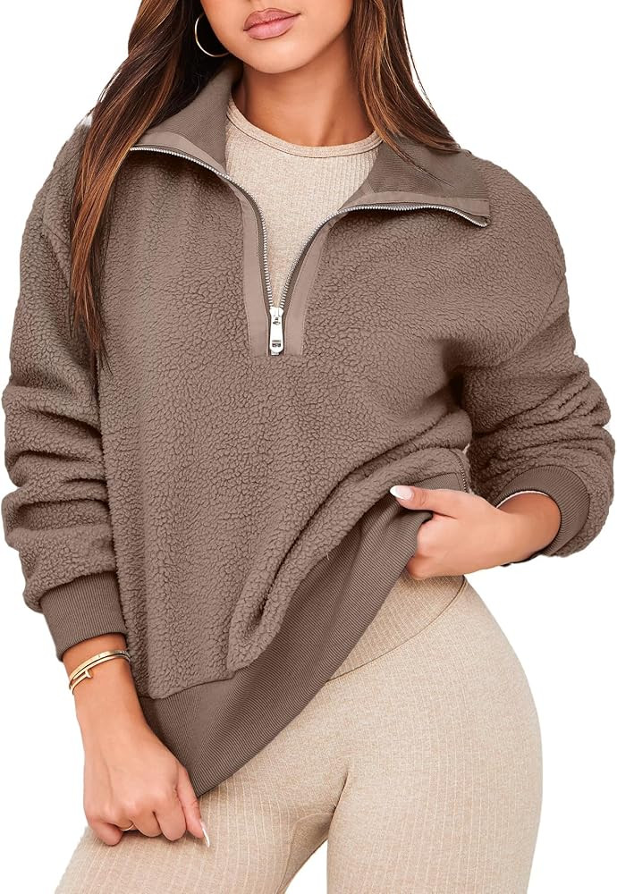 Glamaker Women's Half Zip Fleece Sweatshirt Long Sleeve Loose Casual Sherpa Lapel Pullover Tops F... | Amazon (US)