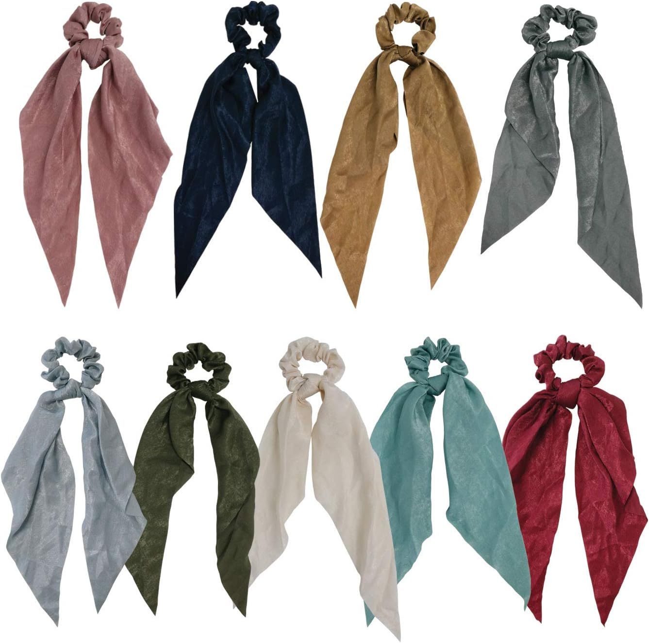 GETACOTA 9 Pieces Hair Scrunchies Bowknot Satin Chiffon Long Tail Elastics Ribbon Ear Bow Pattern Co | Amazon (US)