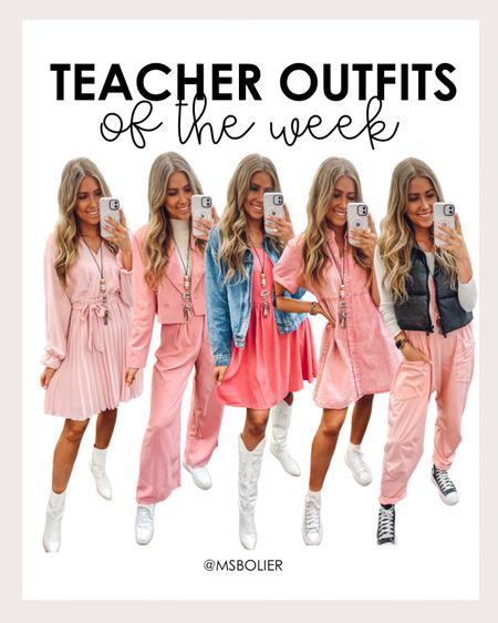 teacher outfits of the week! February means wearing alllll the pink!!! 

| Valentine’s Day outfit | valentines outfit | pink dress | pink jumpsuit | pink blazer pants set | Amazon fashion | middle school teacher 

#LTKfindsunder50 #LTKfindsunder100 #LTKworkwear