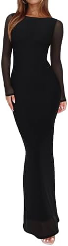 REORIA Women's Spring Mesh Sheer Long Sleeve Wedding Guest Dress Sexy Floral Bodycon Maxi Long Dr... | Amazon (US)