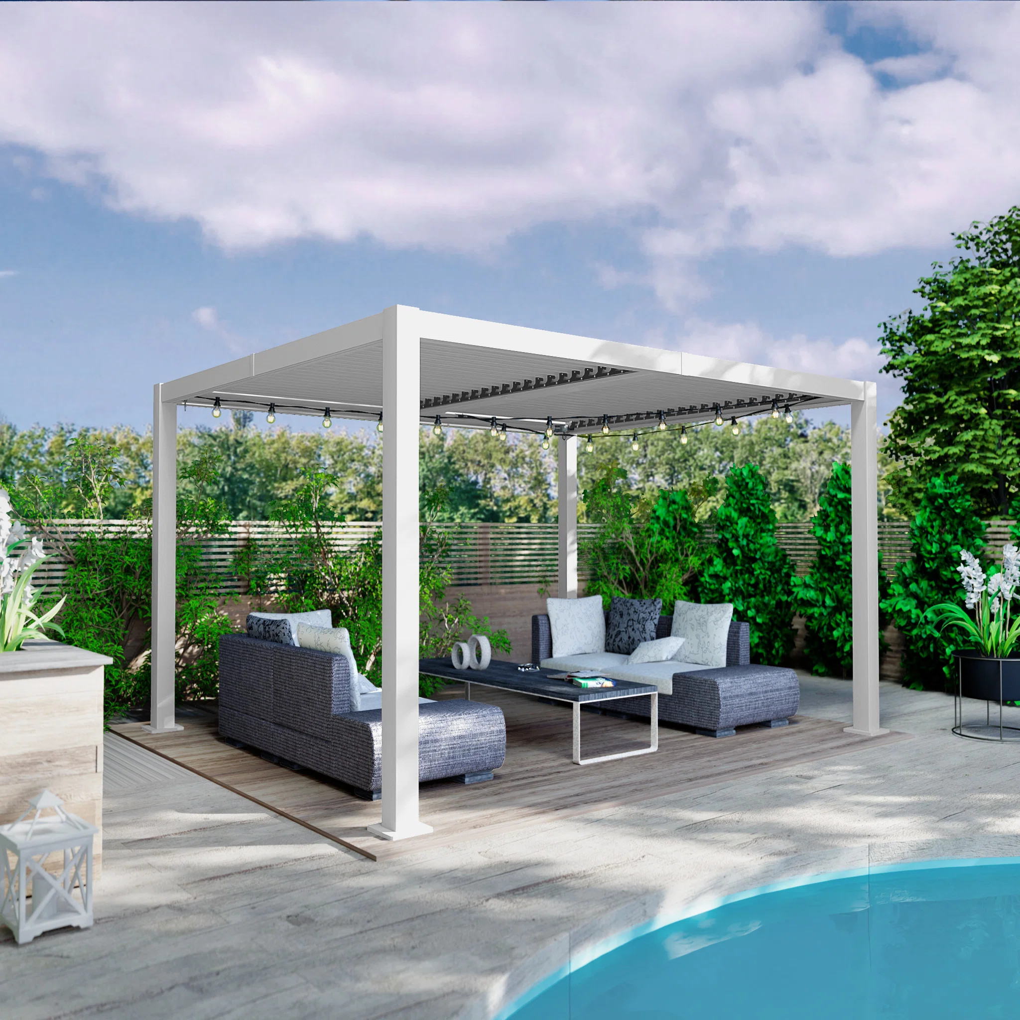 Kozyard Elizabeth White Outdoor Louvered Aluminum Rainproof Pergola with Adjustable Roof & Review... | Wayfair North America