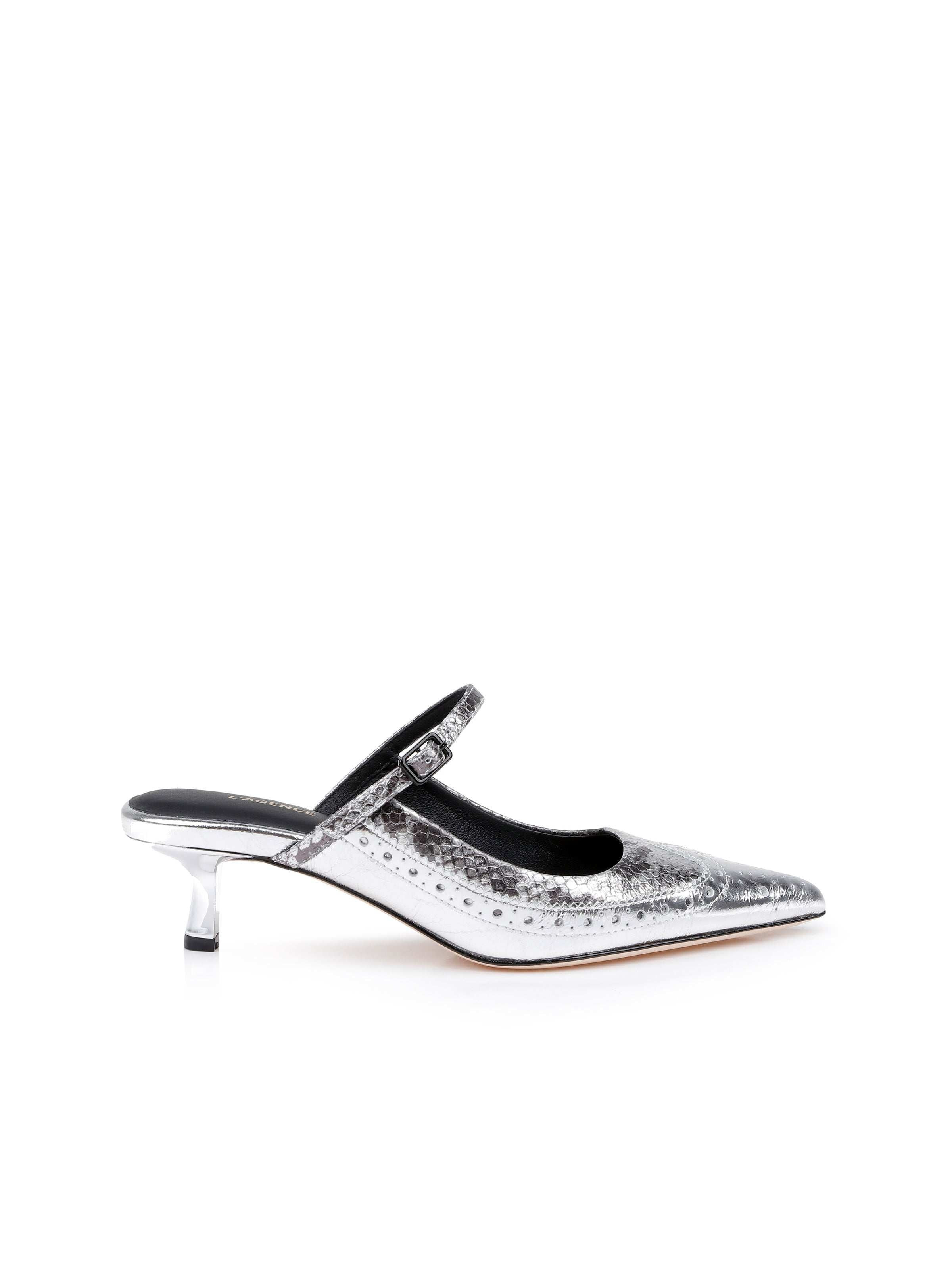 L'AGENCE - Elle Patent Leather Mule in Silver Patent Leather | L'Agence