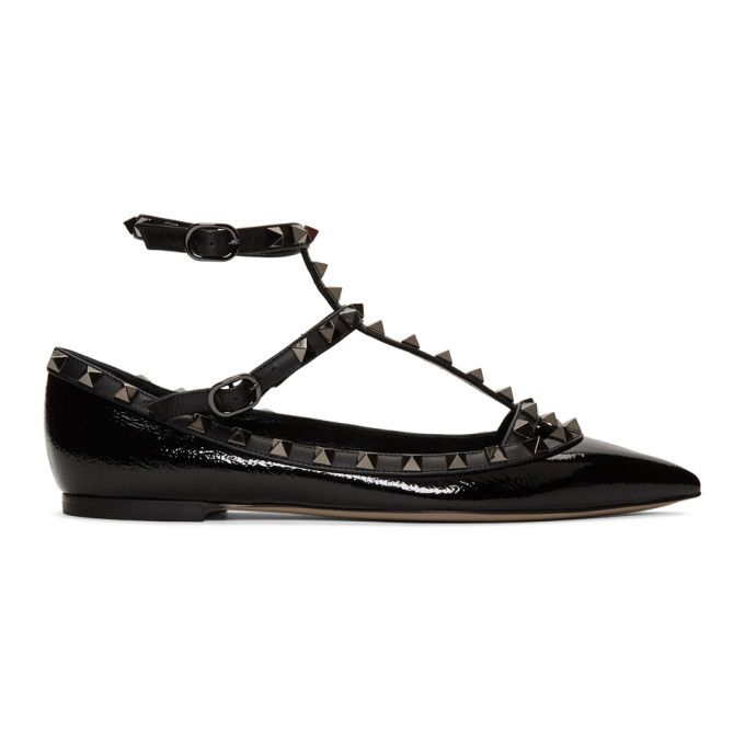 Valentino Black Valentino Garavani Rockstud Cage Ballerina Flats | SSENSE 