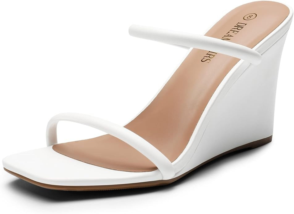 DREAM PAIRS Women's Slides Wedge Sandals Two Strap Square Open Toe Dress Shoes | Amazon (US)