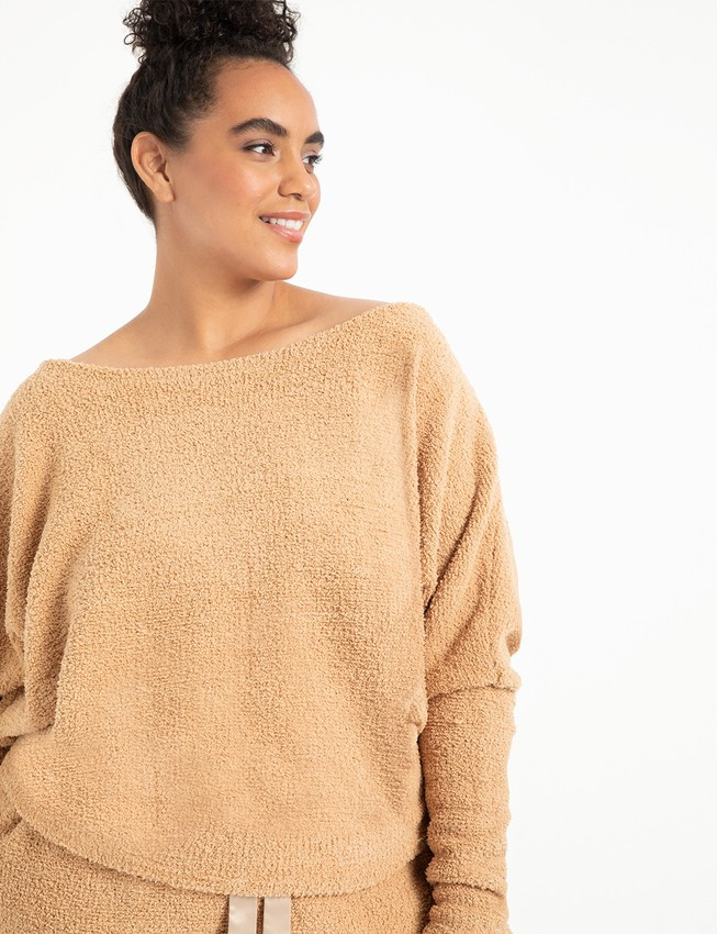 Slouchy Off the Shoulder Top - Tan | Eloquii
