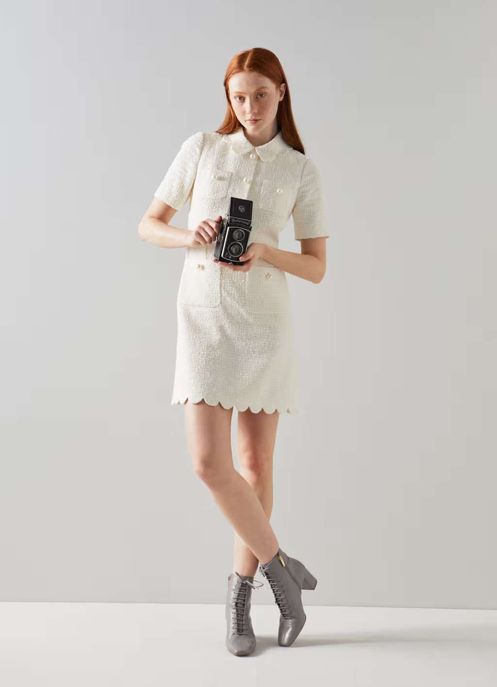 Venetia Cream Tweed Scallop Edge Dress | Clothing | Collections | L.K.Bennett, London | L.K. Bennett (UK)