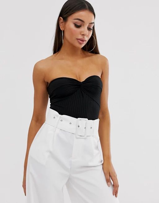 Boohoo bandeau body with sweetheart neckline and twist detail in black | ASOS UK