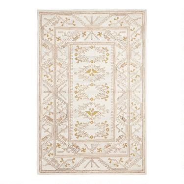 Vera Yellow and Ivory Persian Style Tufted Wool Area Rug | World Market