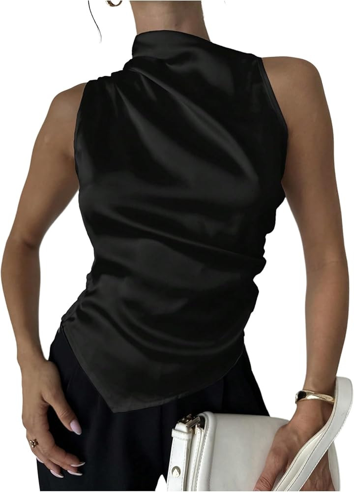 Floerns Women's Elegant Sleeveless Blouse Top Ruched Hanky Hem Business Casual Outfit | Amazon (US)