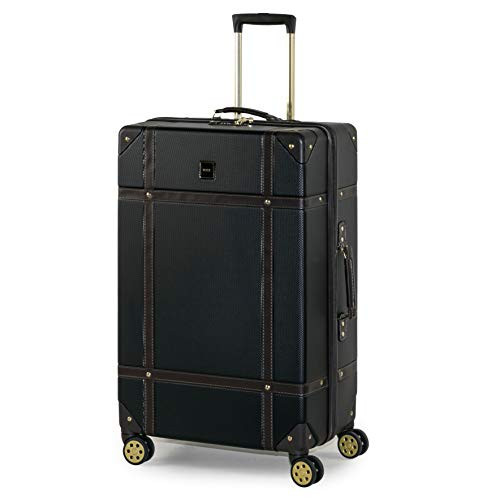 Rock Vintage Large Hard Shell Hold Suitcase in Black - Nostalgic Design, Dual 360 Swivel-Wheels, Telescopic Handle, Impact-Resistant Material & TSA Combination Lock - 78 x 47 x 30cm 4.6KG | Amazon (UK)