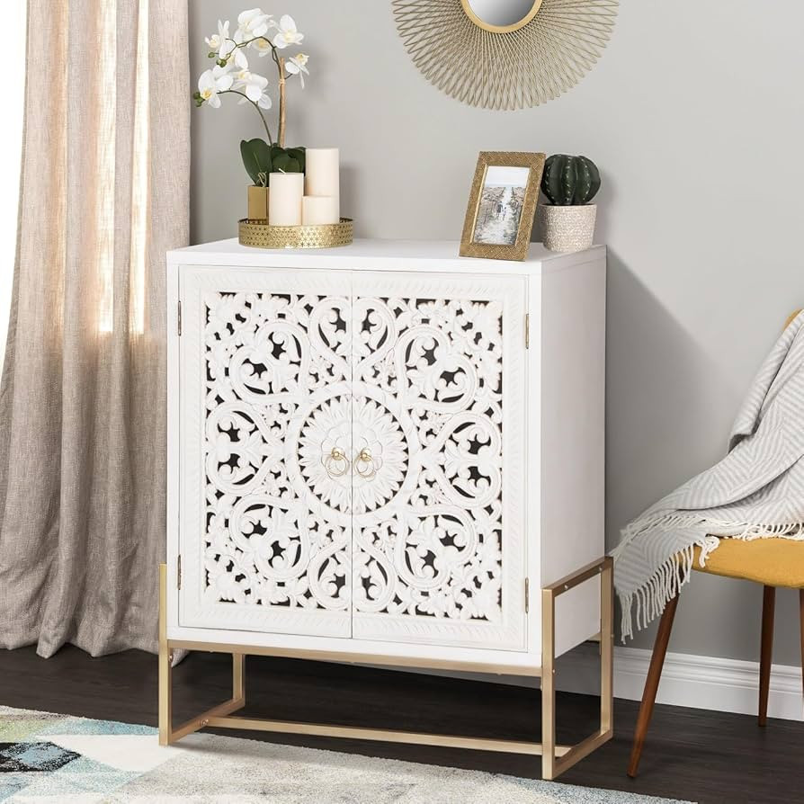 MFSTUDIO Wood Accent Storage Cabinet with 2 Doors, Distressed Storage Cabinet Buffet Sideboard Di... | Amazon (US)