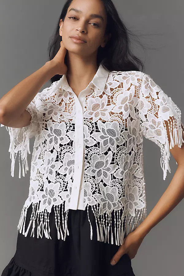 Walter Baker Ollie Short-Sleeve Lace Fringe Top | Anthropologie (US)