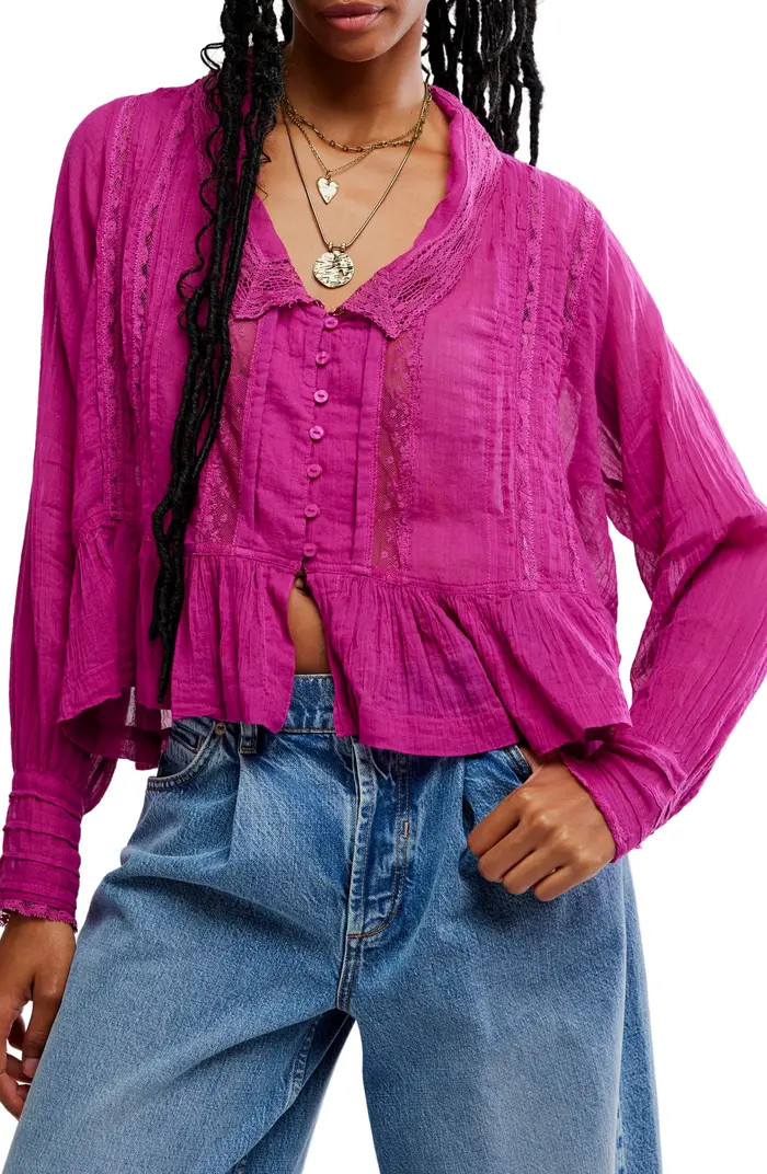 Elodie Lace Trim Ruffle Hem Shirt | Nordstrom Rack