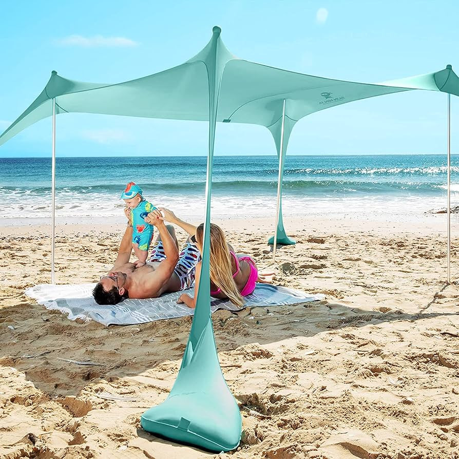 SUN NINJA Pop Up Beach Tent Sun Shelter UPF50+ with Sand Shovel, Ground Pegs,and Stability Poles,... | Amazon (US)