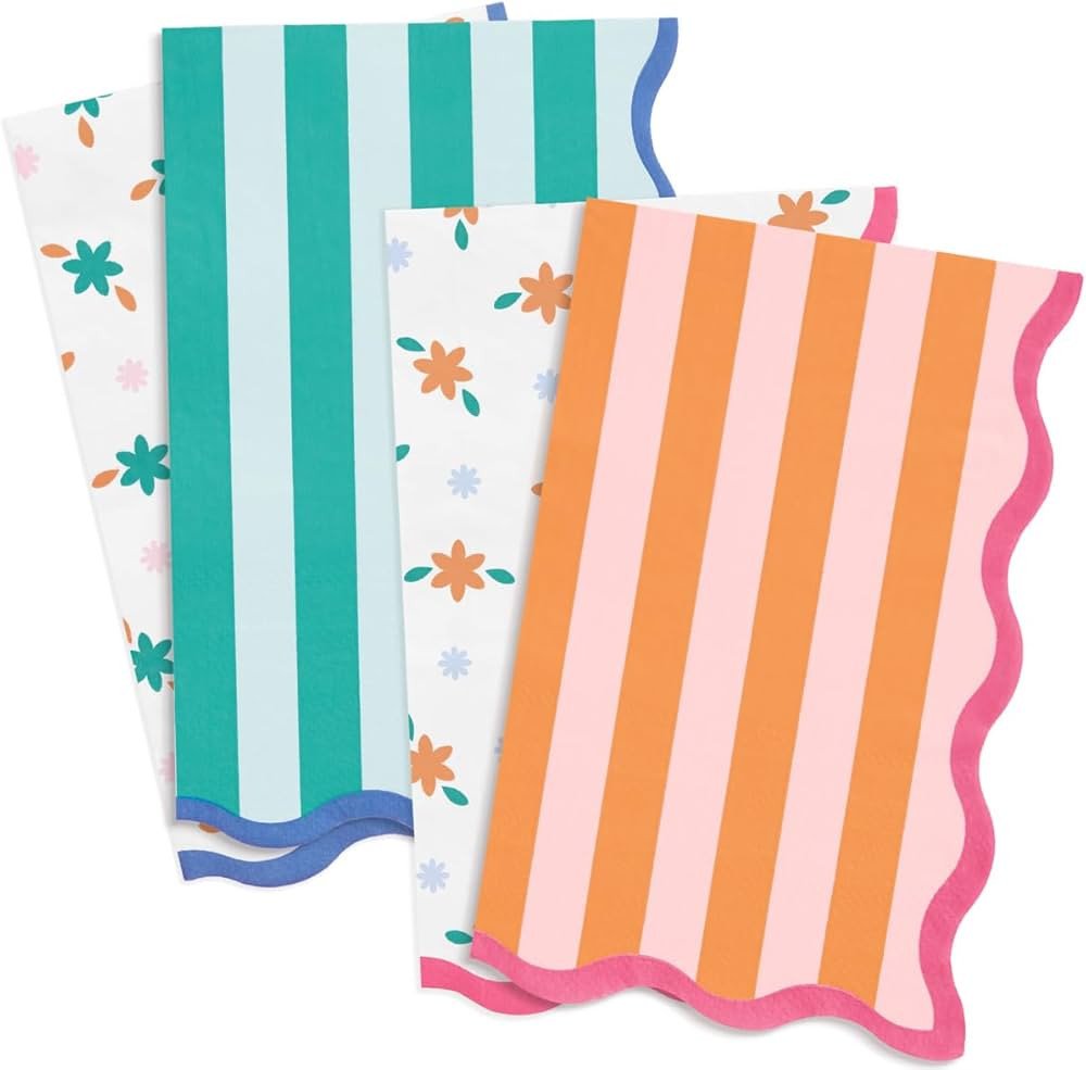 xo, Fetti Italian Summer Wavy Floral Stripe Napkins - 3-ply, 24 pcs | Bachelorette Party Decorati... | Amazon (US)