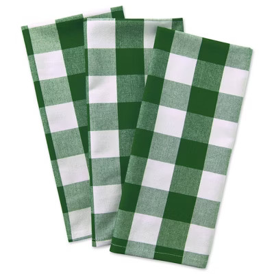 3pk Cotton Buffalo Check Dishtowels Green - Design Imports | Target