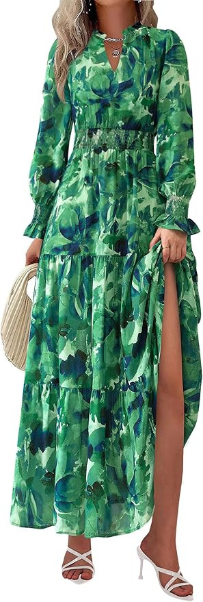 PRETTYGARDEN Women's Floral Maxi Dress 2026 Fall Long Sleeve V Neck A Line Long Flowy Spring Part... | Amazon (US)