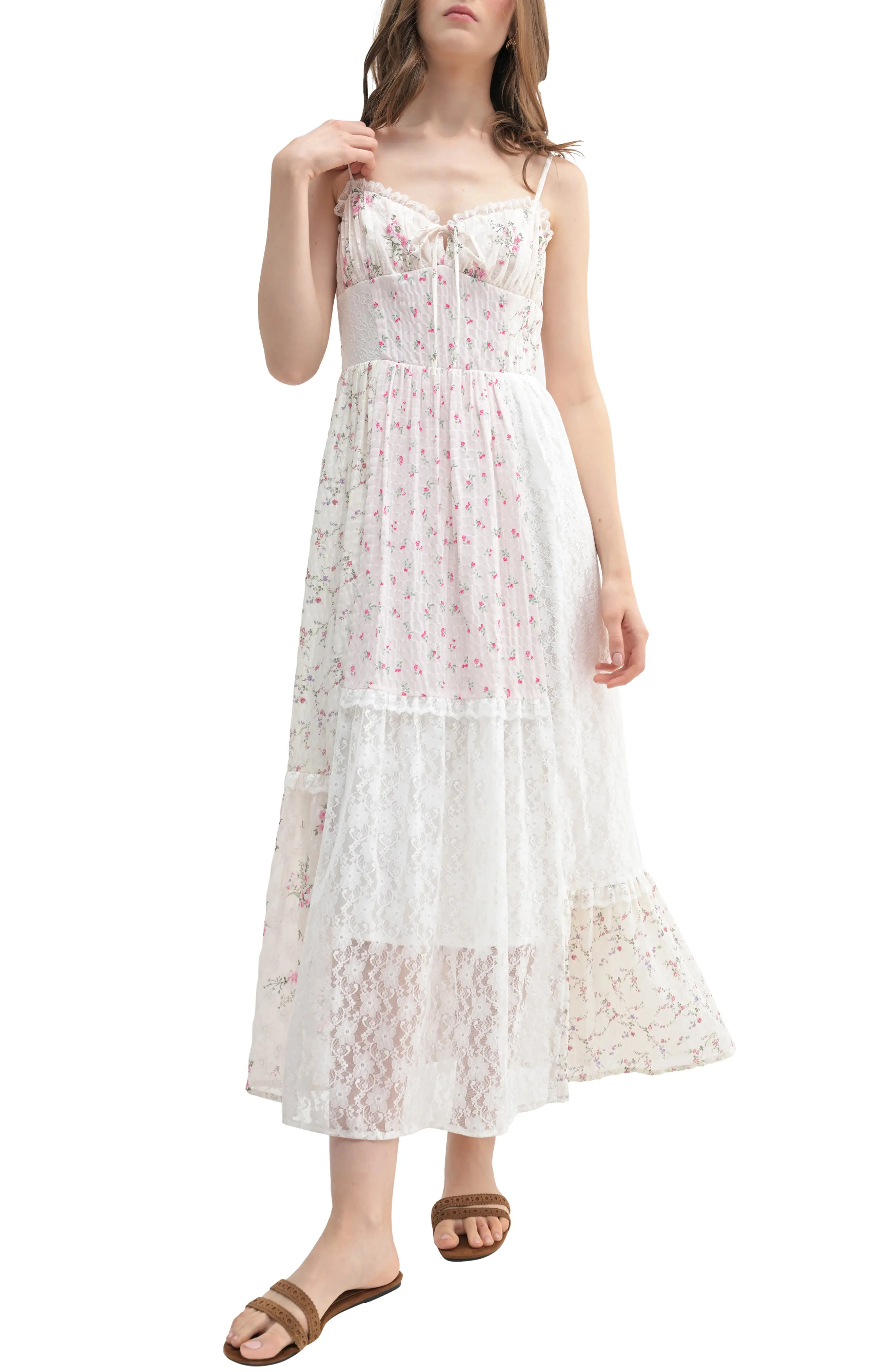 Patchwork Sweetheart Neck Midi Dress (Women) | Nordstrom | Nordstrom