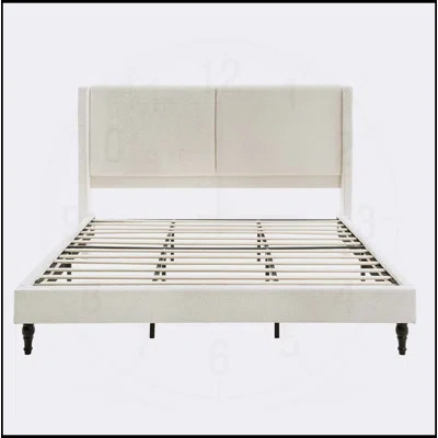 Bed Frame with High Back Upholstered Headboard, Boucle Fabric, and Solid Wood Feet for Comfort and Style | Wayfair North America