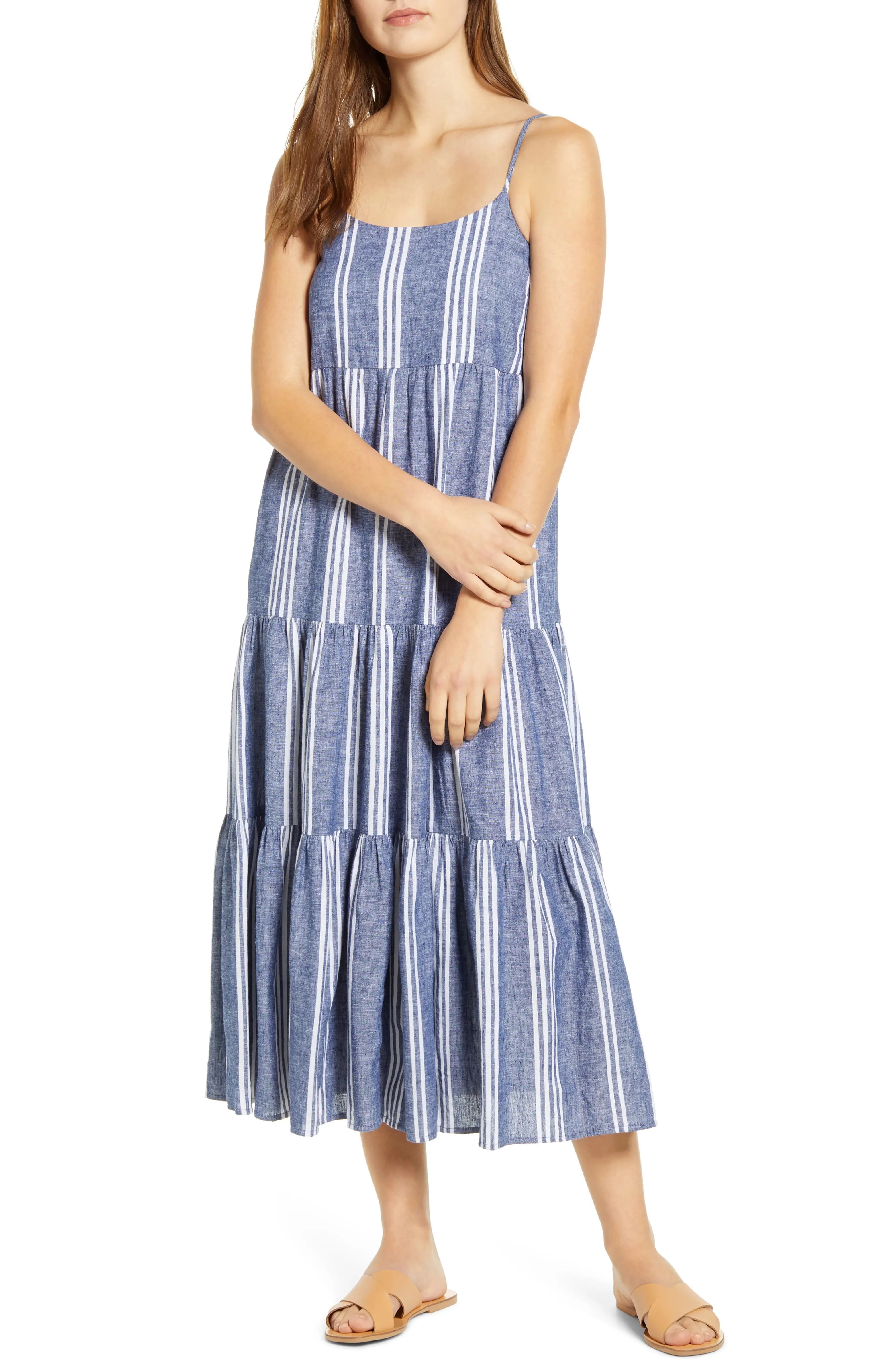 Lana Stripe Linen & Cotton Tiered Midi Sundress | Nordstrom