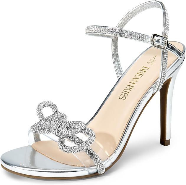 DREAM PAIRS Women's Heels Round Toe Rhinestone Double Bowknots Sparkly Stilettos Heeled Sandals S... | Amazon (US)